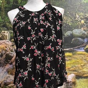 Floral Embroidered Black Sleeveless Top